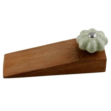 2 Pieces Washed Green Crackle Ceramic Melon Wooden Door Stopper